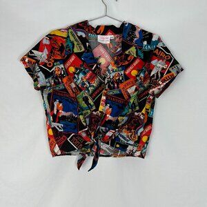 Vintage Gal Horror Movie Print Crop Tie Top XXL